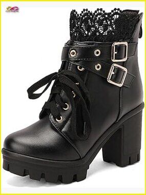 Goth Platform Boots Chunky Heel Ankle Booties Punk Buckle Gothic Boot with
